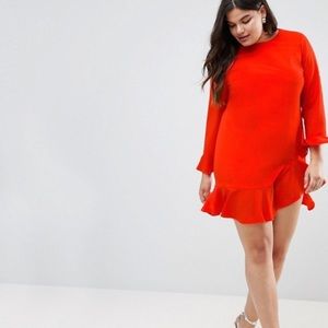 ASOS CURVE Fluted sleeve ruffle hem dress